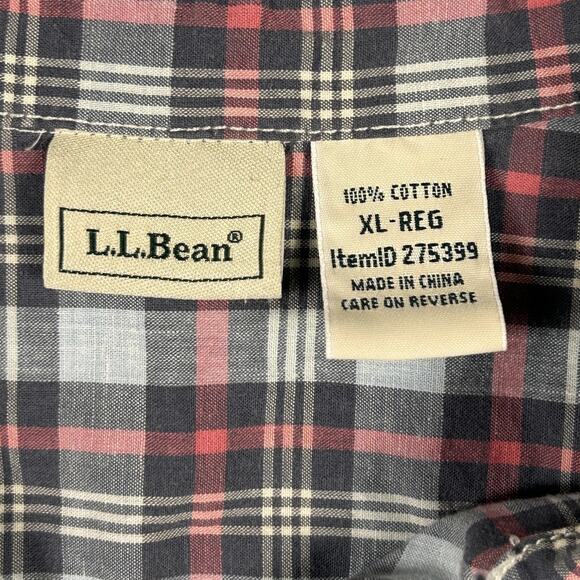 L.L.Bean Shirt Womens XL Red Gray Plaid Short Sleeve Button Front Cotton - Picture 2 of 7